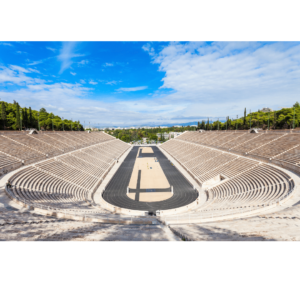 Origen del Maratón. Estadio olímpico primeros juegos en Atenas. 